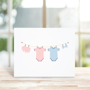 Cartes de remerciement pour bébé, Jumeaux, Bébé, Cartes de remerciement baby shower, Corde à linge, Shower de bébé, Bébé fille, Bébé garçon, Sexe neutre