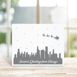 Christmas Cards, Holiday Cards, Santa, Chicago, Skyline, City, Silhouettes, Reindeer, Handmade, Christmas Card Set
