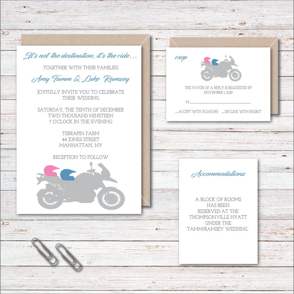 Motorcycle Wedding Invitations Motorcycles Destination Etsy