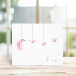 Cartes de remerciement pour baby shower, petite fille, lune et étoiles, lune, merci de bébé, bébé bohème, mots de remerciement bébé, cartes de remerciement bébé, mobile
