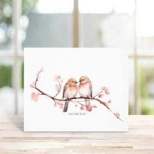 Love Birds, Oiseaux, Cartes De Remerciement De Mariage, Inséparable, Cartes De Remerciement, Cartes De Remerciement Pour Shower De Mariée, Aquarelle, Mots De Remerciement