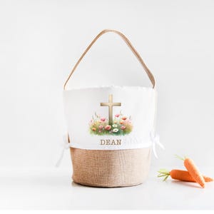Easter Basket, Cross, Religious Easter Basket, Personalized Easter Basket, Easter Bag, For Child, First Easter, Gift Basket for Easter