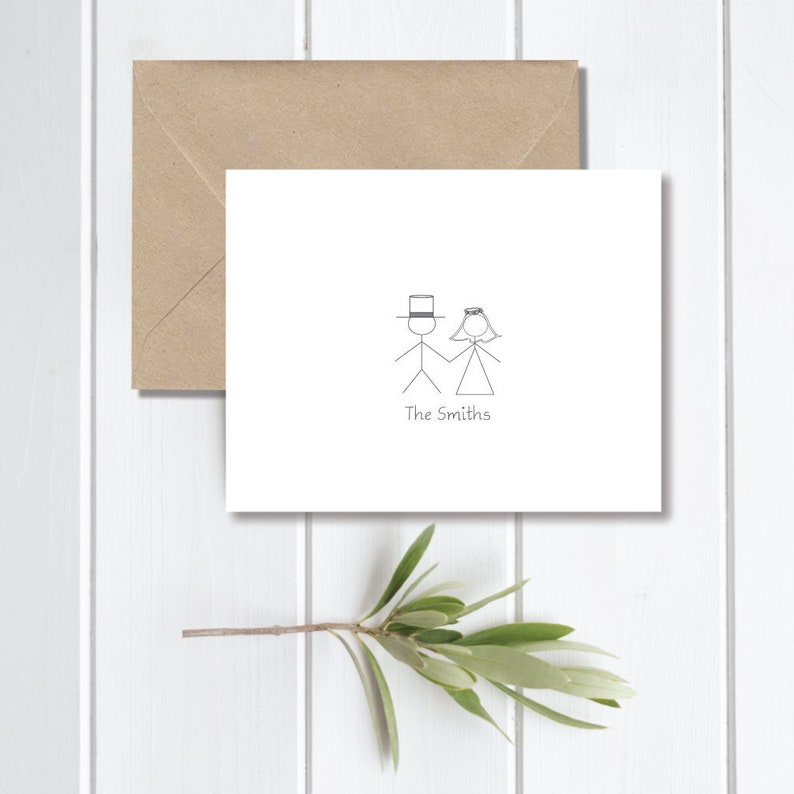 Stick Figure Wedding Thank You Cards, Stick Figures, Bridal Shower, Thank You Cards, Stick Figure Bride And Groom, Stick Figure Cards image 1