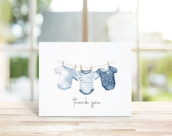 Baby Shower Thank You Cards, Baby, Baby Thank You Cards, Thank You Cards, Baby Boy Announcement Cards, Boho, New Baby, Clothesline
