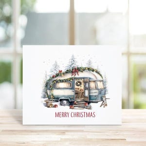 Cartes de Noël, Camping, Cartes de Noël de camping, Cartes de vœux, Caravane, Campeurs, Jeu de cartes de vœux, Neige, Fait main, Lumières de Noël