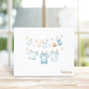 Cartes De Remerciement Pour Fête Prénatale, Genre neutre, Aquarelle, Remerciements De Bébé, Bébé Bohème, Mots De Remerciement Bébé, Cartes De Remerciement Bébé, Corde À Linge