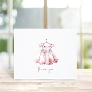 Baby Thank You Cards, Baby Girl Thank You Cards, Baby Shower Thank You Cards, Baby Announcements,  Baby Dress, Dress, Pink