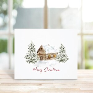 Cartes de Noël, Cartes de vœux, Jeu de cartes de Noël, Aquarelle, Noël à la campagne, Fait main, Arbres à feuilles persistantes, Fait main, Voeux des Fêtes
