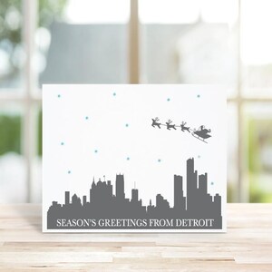 Christmas Cards, Holiday Cards, Detroit, Michigan, Santa, Skyline, City, Silhouettes, Reindeer, Handmade, Detroit Christmas Cards