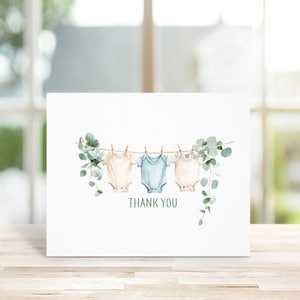 Cartes de remerciement baby shower, Bébé, garçon, Cartes de remerciement, Cartes de remerciement, Faire-part bébé, Bohème, Minimal, Aquarelle, Corde à linge