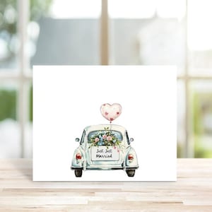 Cartes de remerciement pour mariage, Thème country, Voiture de mariage, Je viens de se marier, Cartes de remerciement pour mariage, Shower de bébé, Aquarelle, Mariée, Marié