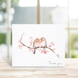 Thank You Cards, Lovebirds, Love Birds, Bridal Shower Thank You Cards, Watercolor, Bird Lovers, Valentine&#39; Day, Birds, Thank You Notes