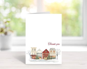 Thank You Notes, Christmas Thank You Cards, Christmas Village, Christmas Note Cards, Thank You Cards, Note Cards, Personalized Note Cards