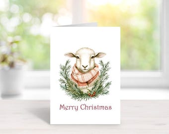 Watercolor Sheep Christmas Cards: Handmade Holiday Card Set