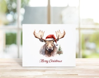 Moose Christmas Cards, Christmas Cards, Moose, Unique, Handmade, Fun, Watercolor, Holiday Season, Moose Holiday Cards