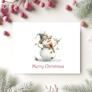 Cartes de Noël bonhomme de neige, Bonhomme de neige, Cartes de Noël, Cartes de vœux, Père Noël, Jeux de cartes de Noël, Cartes de Noël rigolotes, Aquarelle