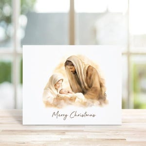 Cartes de Noël, Église, Cartes de Noël d'église, Cartes de Noël religieuses, Religieux, Cartes de vœux, Aquarelle, Traditionnel, Nativité