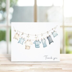 Cartes de remerciement pour baby shower, bébé, cartes de remerciement de bébé, cartes de remerciement, faire-part bébé garçon - corde à linge bébé garçon