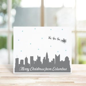 Christmas Cards, Holiday Cards, Columbus,Columbus Ohio, Santa, Skyline, City, Silhouettes, Reindeer, Handmade, Ohio, Ohio Christmas