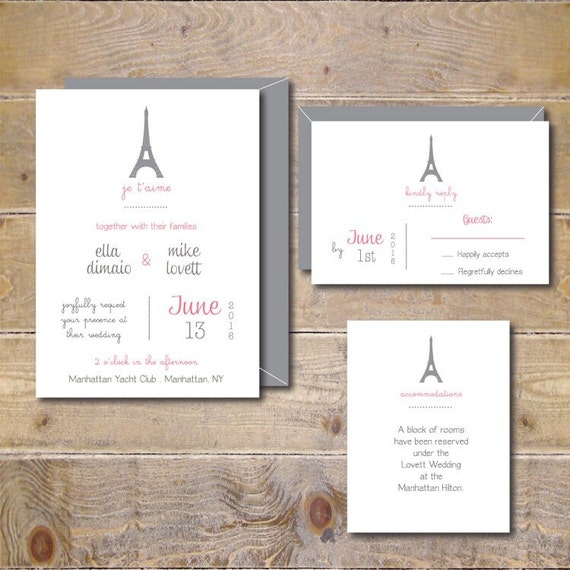 Wedding Invitations Paris Wedding Wedding Invites Eiffel Etsy