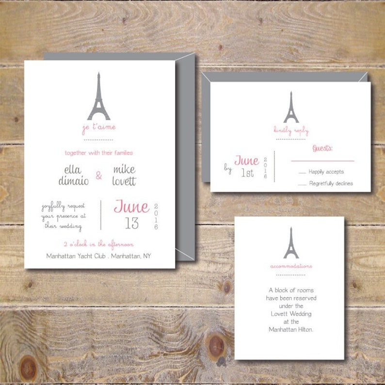 Wedding Invitations Paris Wedding Wedding Invites Eiffel Etsy