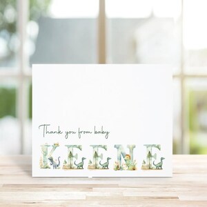 Cartes de remerciement Baby Shower, Bébé, Cartes de remerciement pour bébé, Cartes de remerciement, Aquarelle, Dinosaure, Alphabet dinosaure, Nouveau bébé, Monogramme