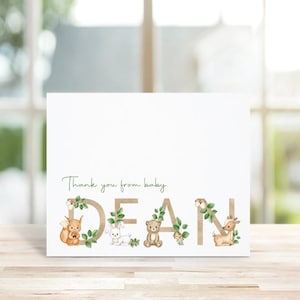 Cartes de remerciement Baby Shower, Bébé, Cartes de remerciement bébé, Cartes de remerciement, Aquarelle, Créatures des bois, Amis de la forêt, Nouveau bébé
