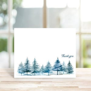Cartes de remerciement, Cartes de remerciement de Noël, Cartes Arbre à feuilles persistantes, Conifères, Cartes de Noël rustiques, Cartes de Noël, Notes de remerciement