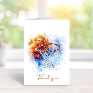 Cartes de remerciement, Cartes sur le thème du basket-ball, Cartes de remerciement pour le basket-ball, Basket-ball, Amoureux du basket-ball, Cartes de remerciement amusantes, Aquarelle