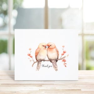 Love Birds, Tourtereaux, Cartes De Remerciement De Mariage, Cartes De Remerciement De Mariage Love Birds, Shower Nuptiale, Fleurs, Cartes De Remerciement, Mariage D'été