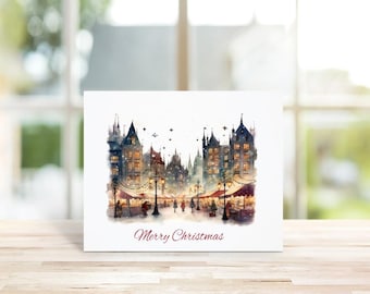 Christmas Cards, Holiday Cards, Christmas Card Set, Watercolor, Christmas Village, Abstract, Unique,  Christmas Cards, Holiday Greetings