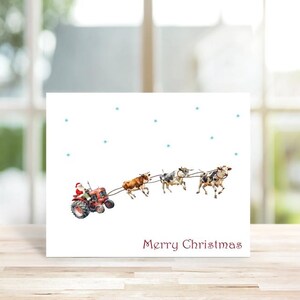 Cow Christmas Cards, Holiday Cards, Christmas Card, Cows, Watercolor, Holiday Card Set, Handmade, Farm Christmas Cards, Farmers, Tractors image 1
