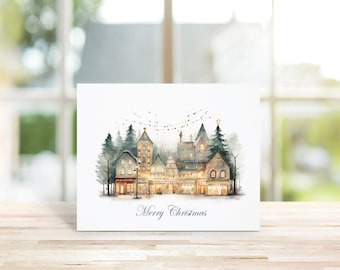 Christmas Cards, Holiday Cards, Christmas Card Set, Watercolor, Christmas Village, Abstract, Unique,  Christmas Cards, Holiday Greetings
