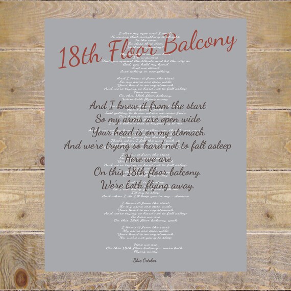 Blue October Blue October Lyrics 18th Floor Balcony Lyrics Wall Decor Song Lyrics Prints Custom Print Wall Art 18th Floor Balcony