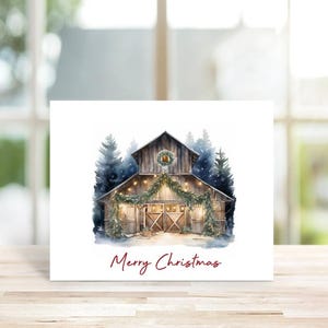 Rustic Christmas Cards, Christmas Cards, Country Christmas, Barn, Christmas Barn, Water Color Christmas Cards, Holiday Cards, Barn