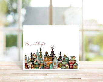 Christmas Cards, Holiday Cards, Christmas Card Set, Watercolor, Christmas Village, Abstract, Unique,  Christmas Cards, Holiday Greetings