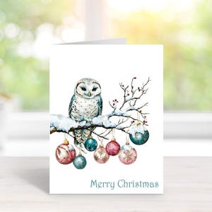 Cartes de Noël, Chouettes, Cartes de vœux, Jeu de cartes de Noël, Arbres, Neige, Cartes de Noël Chouettes, Fait main, Amateurs de chouettes, Bohème, Aquarelle