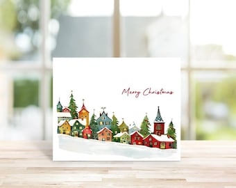 Christmas Cards, Holiday Cards, Christmas Card Set, Watercolor, Christmas Village, Abstract, Unique,  Christmas Cards, Holiday Greetings