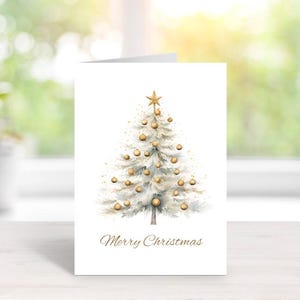 Cartes de Noël aquarelles faites main : motif d'arbre rustique, lot de 10