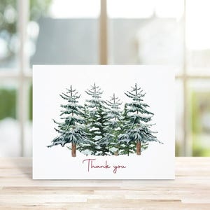 Cartes de remerciement, Cartes de remerciement de Noël, Cartes Arbre à feuilles persistantes, Conifères, Cartes de Noël rustiques, Cartes de Noël, Notes de remerciement
