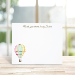 Notes de remerciement baby shower, papeterie personnalisée pour bébé, cartes de remerciement baby shower, cartes de remerciement bébé, petite fille, montgolfière