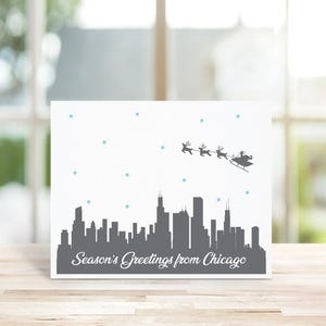 Christmas Cards, Holiday Cards, Santa, Chicago, Skyline, City, Silhouettes, Reindeer, Handmade, Christmas Card Set