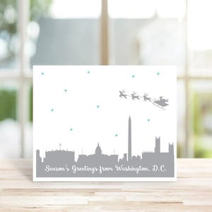 Cartes de Noël, Washington, D.C. Cartes de Noël, Cartes de vœux, Père Noël, Washington, D.C. Noël, Ligne d'horizon, Ville, Silhouettes, fait main