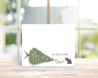 Christmas Cards, Cats, Christmas Tree,  Holiday Cards, Cat Christmas Cards,  Christmas Card Set,  Holiday Card Set, Christmas Lights