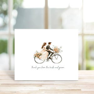 Cartes de remerciement pour mariage, Mariage minimaliste, Vélo, Vélo tandem, Just Married, Cartes de remerciement pour mariage, Aquarelle, Mariée, Marié