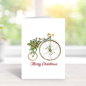 Cartes de Noël, Cartes de vœux, Jeu de cartes de Noël, Aquarelle, Monocycles, Cartes de Noël à vélo, Fait main, Voeux des Fêtes