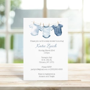Faire-parts baby shower, Baby shower bohème, Bohème, faire-part bébé, Faire-part Shower de bébé, nouveau-né, bébé garçon, corde à linge