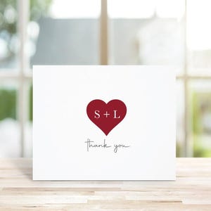 Cartes de remerciement pour mariage, Cartes de remerciement, Cœurs, Initiales dans le coeur, Cartes de remerciement en forme de coeur, Mariage rustique, Shower de bébé, Abordable