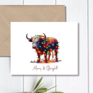 Cow Christmas Cards, Holiday Cards, Christmas Card, Cows, Bulls, Watercolor, Holiday Card Set, Handmade, Rustic, Happy Holidays, Bull