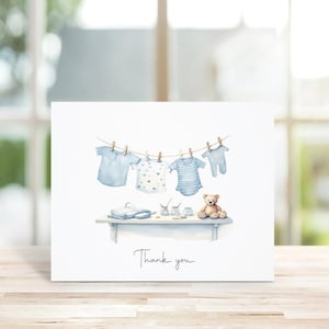 Cartes de remerciement Baby Shower, Bébé, Cartes de remerciement bébé, Cartes de remerciement, Faire-part bébé garçon, Corde à linge
